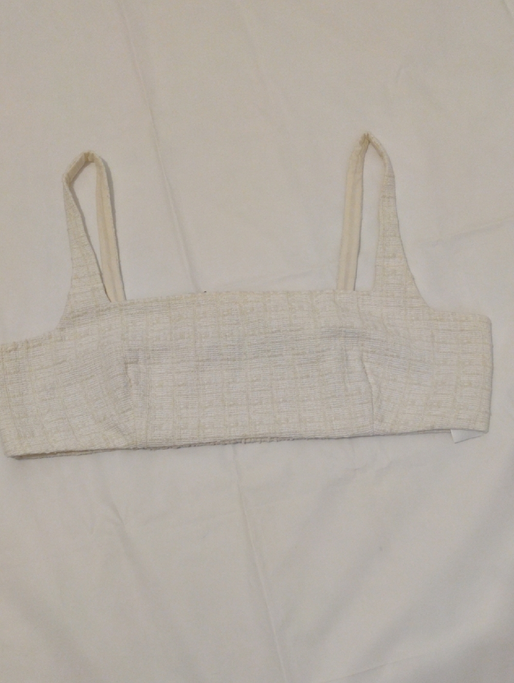 Royalty By Maluma. Cream Textured Square-Neck Crop Top